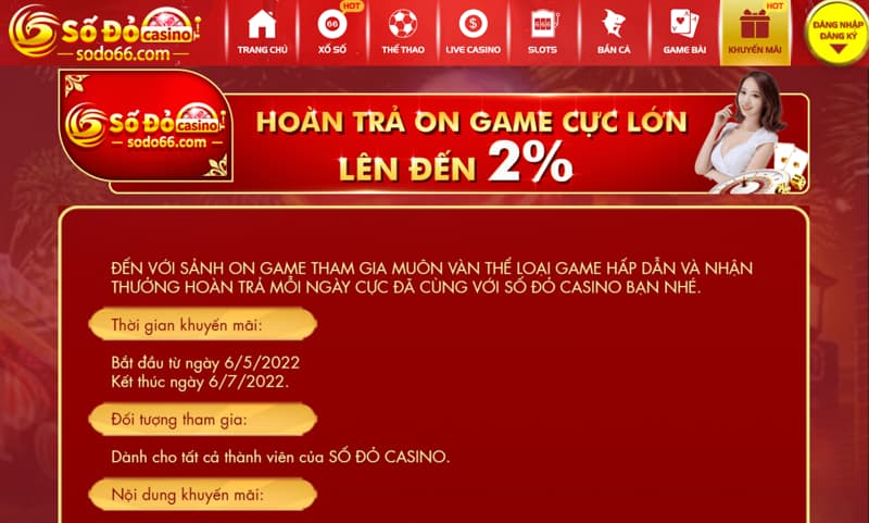 Khuyến mãi hoàn cược 2% của sodo66